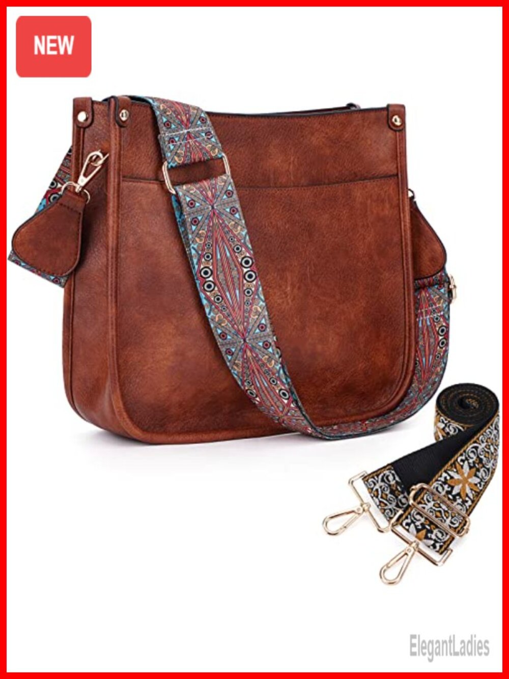 Vegan Leather Hobo Crossbody Bag with 2 Adjustable Guitar Straps